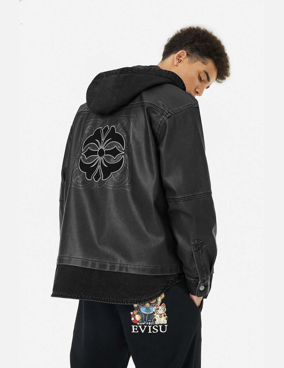 Seagull Print and Embossed Logo Regular Fit Vegan Leather Jacket - 6