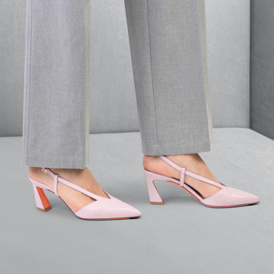 Santoni Women's pink leather mid-heel Victoria pump outlook