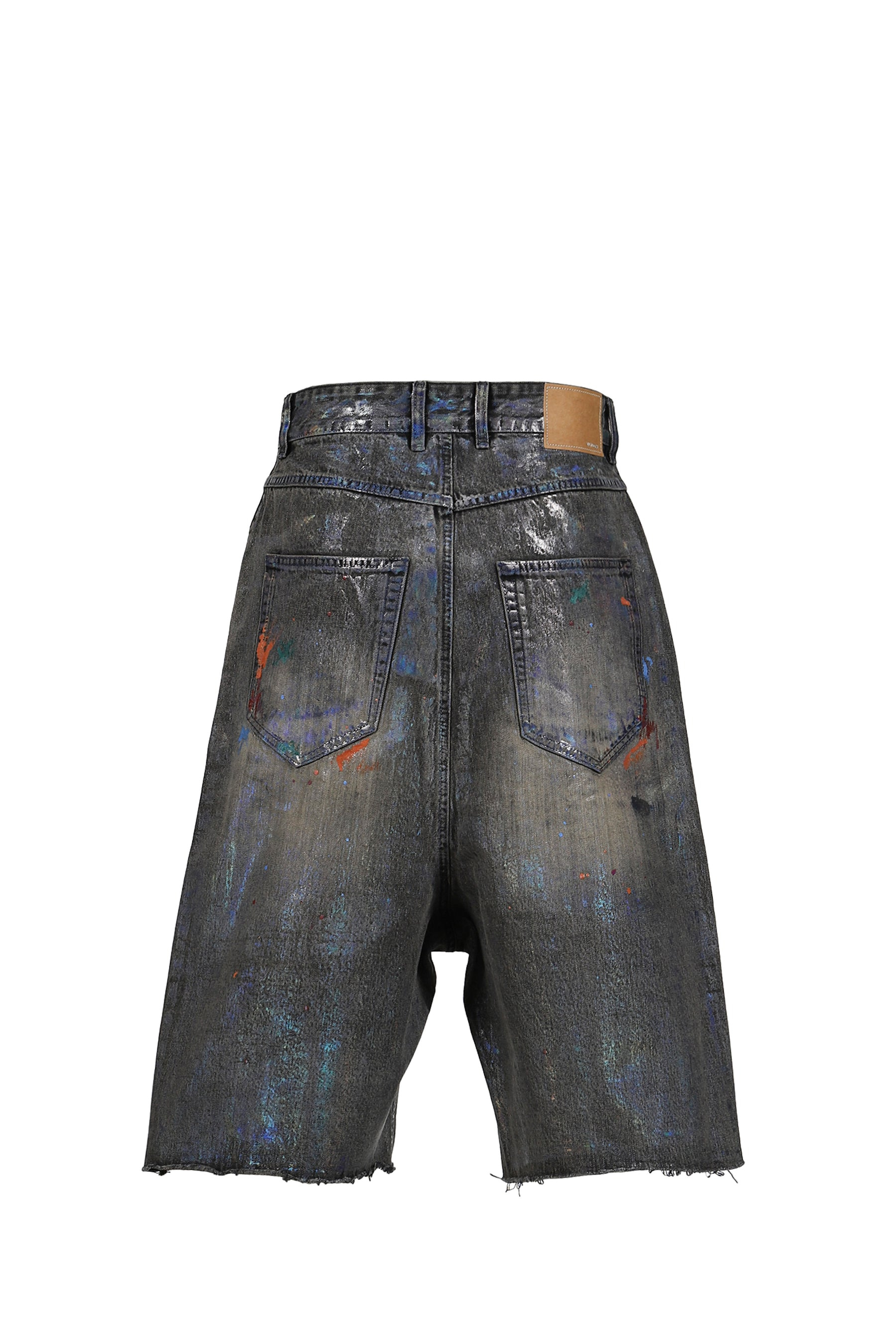 BLACK MENS PAINTED DENIM SHORTS / BLK - 2