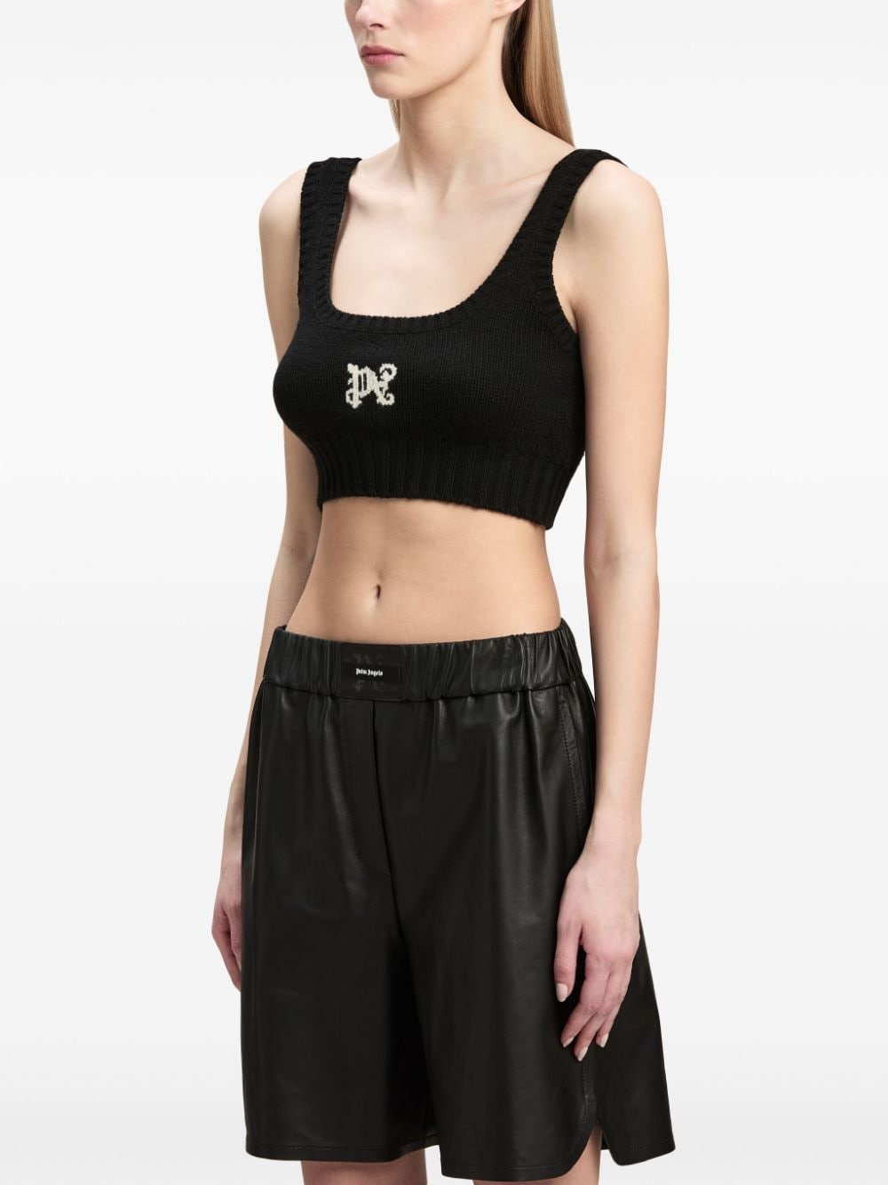 intarsia knit-logo crop top - 4