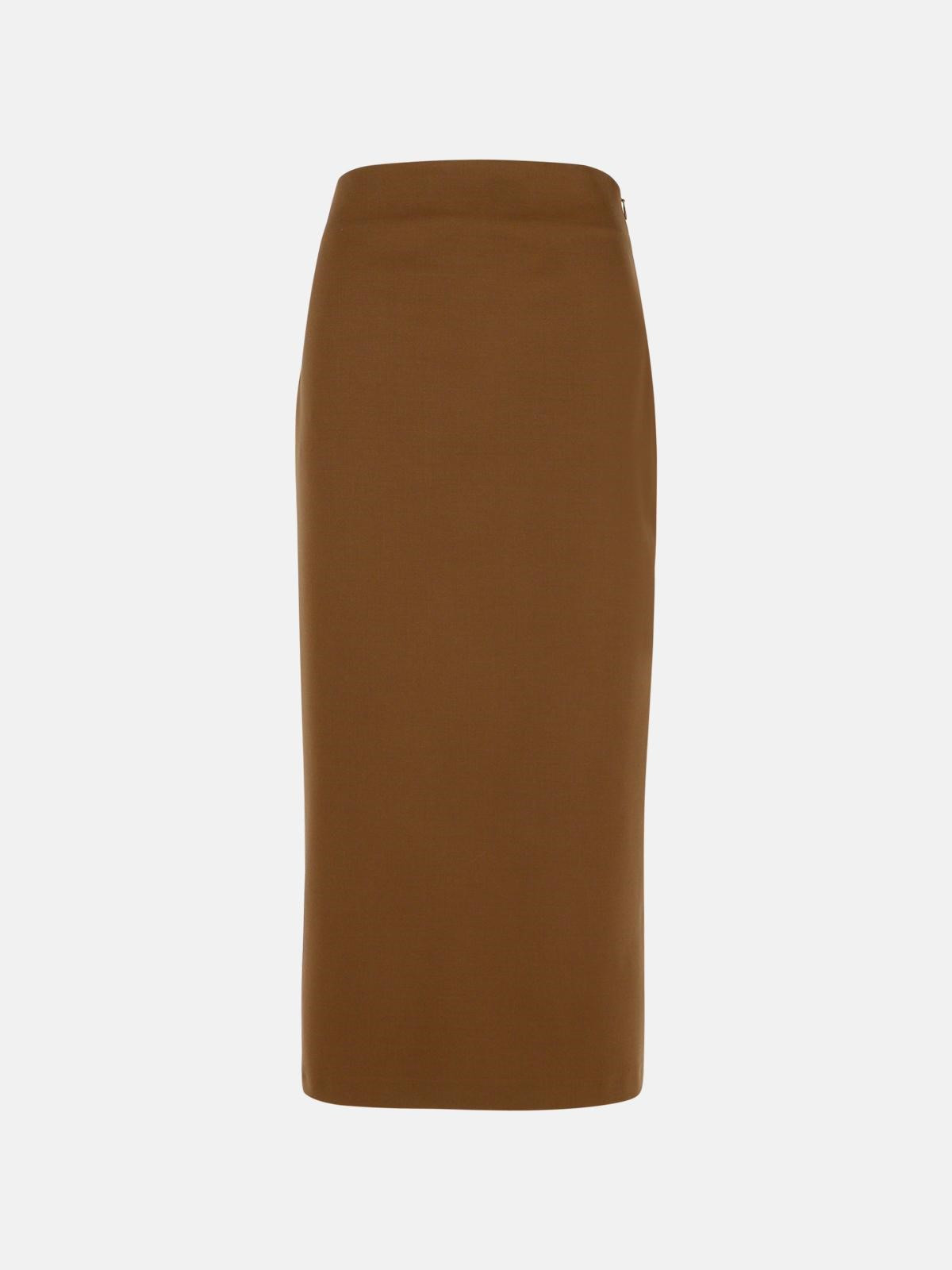 'SAMOS' BROWN VIRGIN WOOL SKIRT - 1
