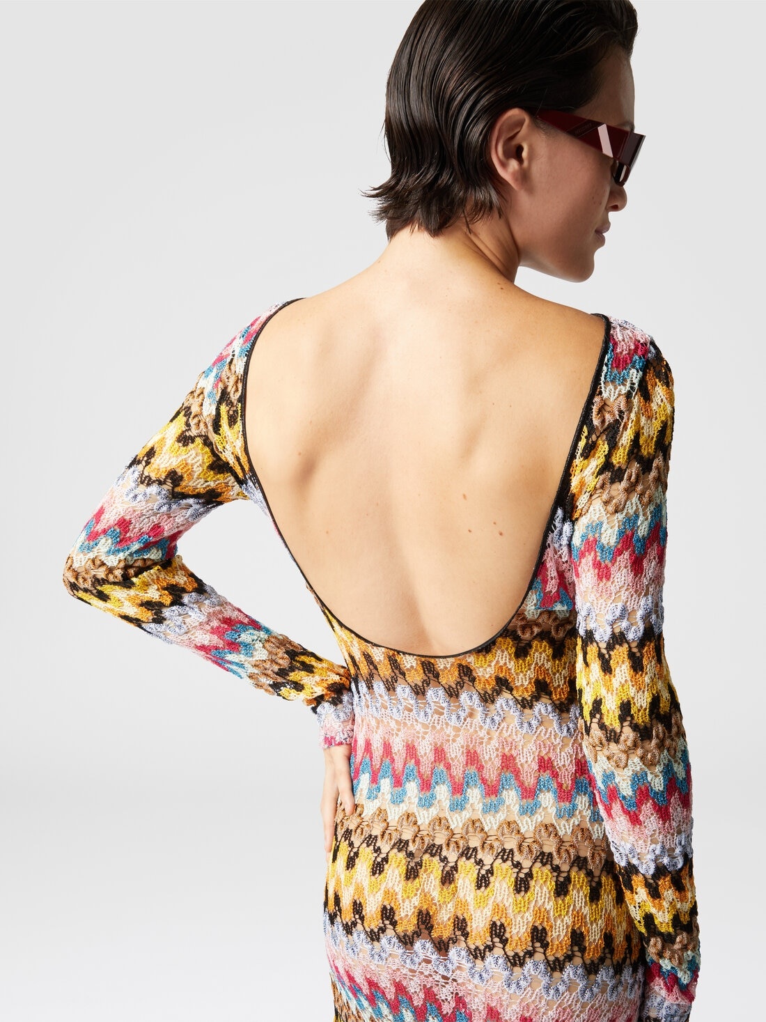 Long dress in lamé viscose lace with open back - 5