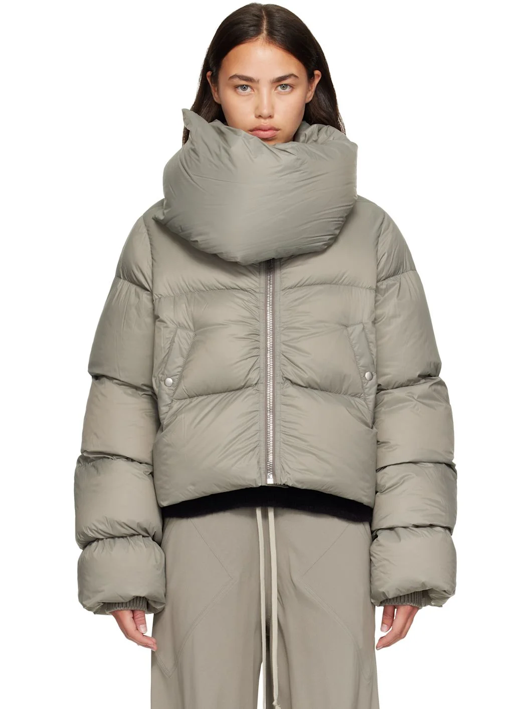 Gray Tower Funnel Neck Down Jacket - 1