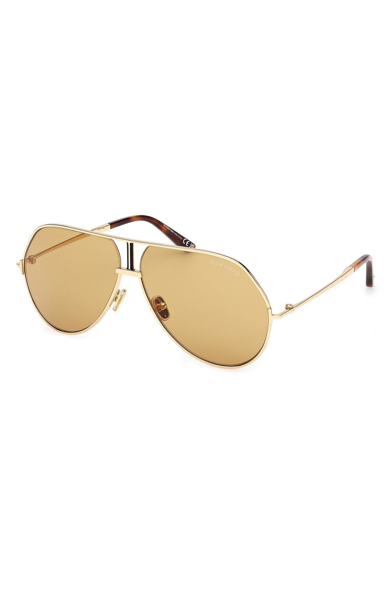 TOM FORD Rickie 63mm Oversize Navigator Sunglasses in Shiny Gold Havana /Vicuna at Nordstrom - 2