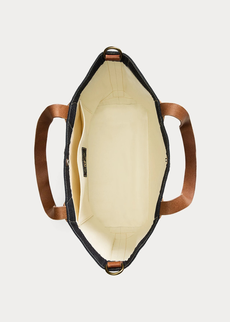 Leather-Trim Indigo Denim Tote 4