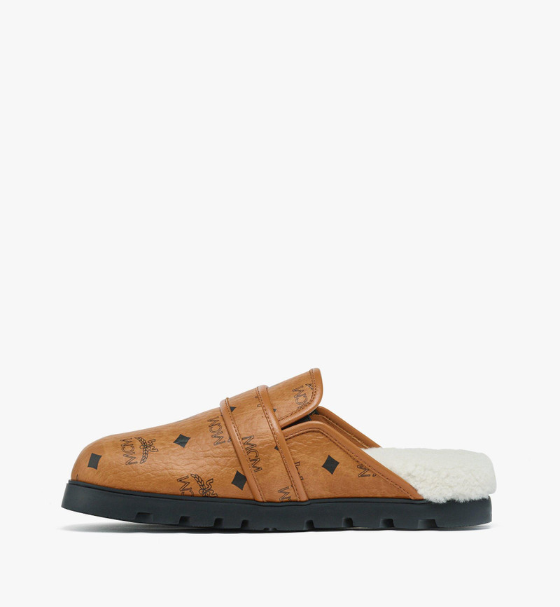 MCM Flat Mule in Visetos and Shearling outlook