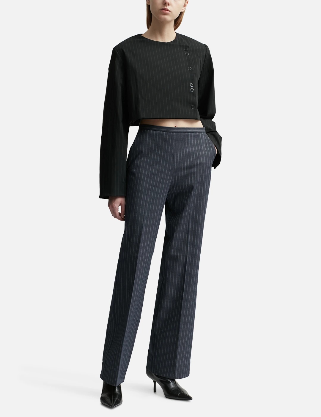 STRETCH STRIPED MID WAIST TROUSERS - 4