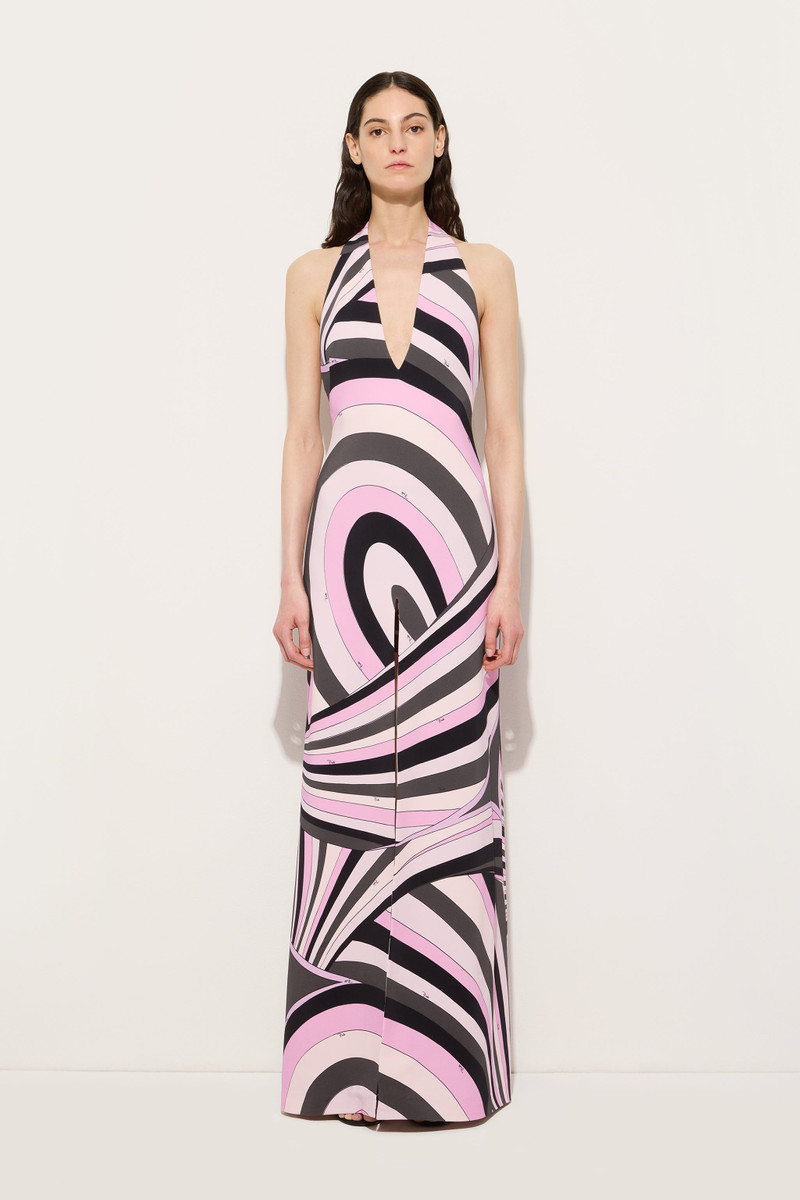 PUCCI IRIDE PRINT LONG V-NECK DRESS outlook