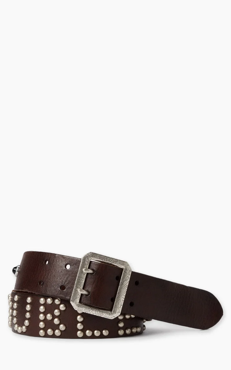 RRL STUDDED-LOGO LEATHER BELT DARK BROWN - 1