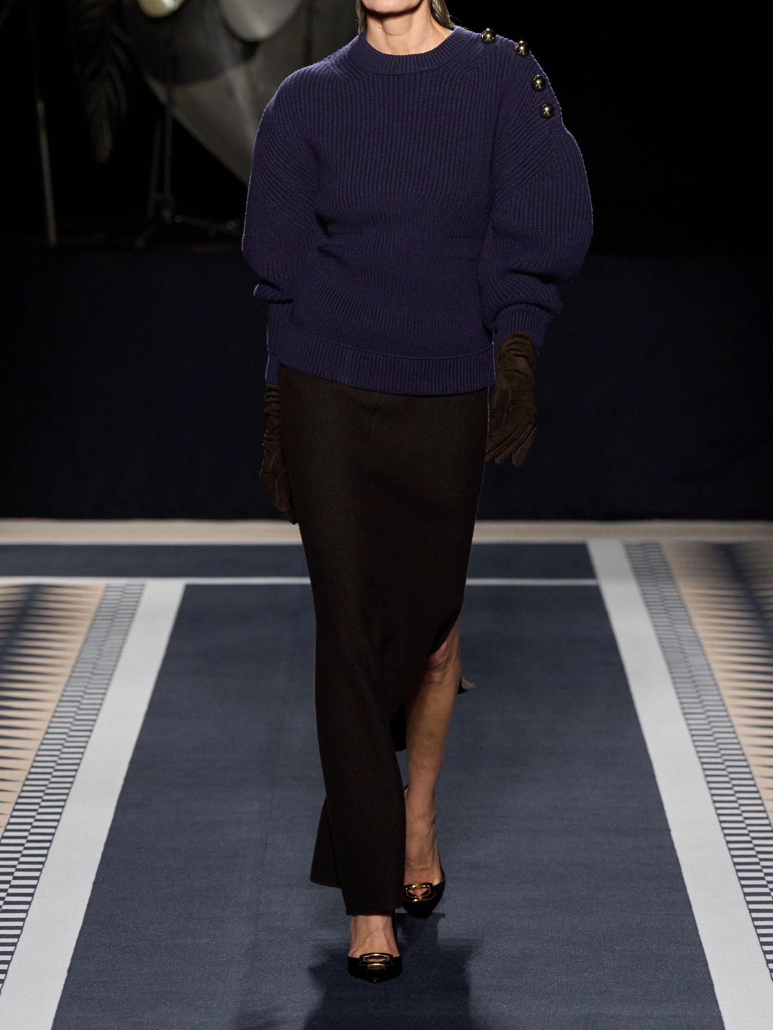 Button-detailed ribbed wool sweater Navy - 4