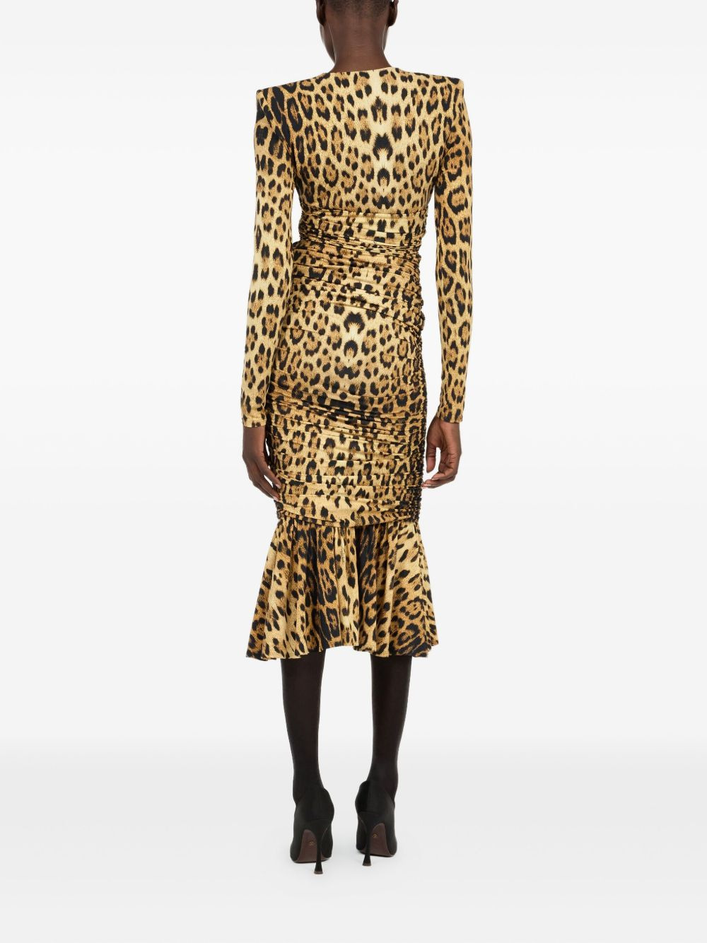 ruched leopard-print midi dress - 4