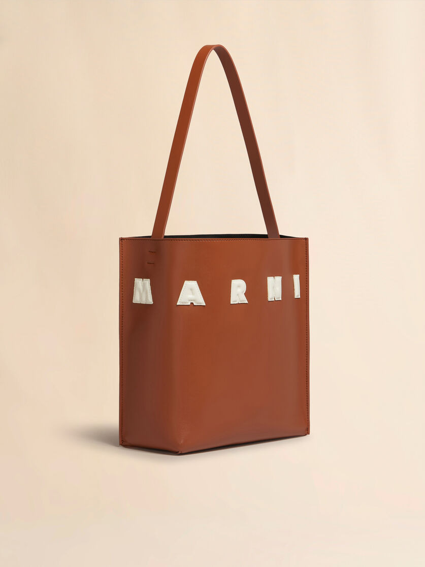 BROWN WHITE LEATHER MUSEO HOBO BAG WITH PATCHES - 6