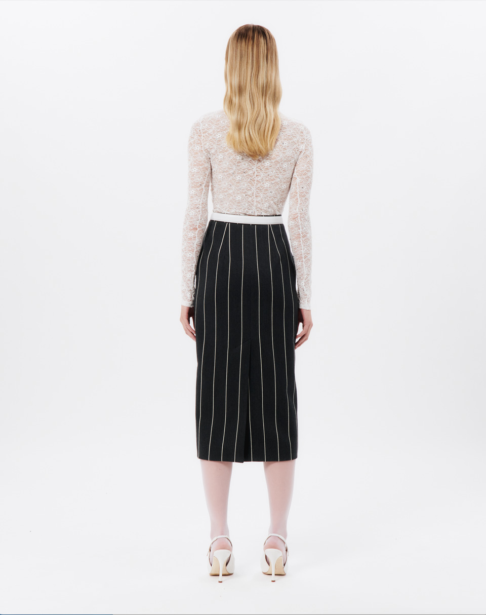 LIGHT WOOL PINSTRIPE MIDI SKIRT - 5