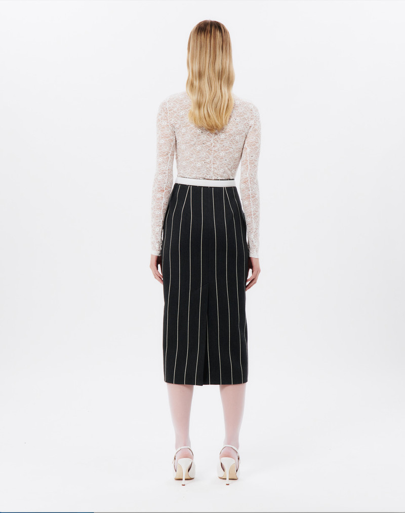 LIGHT WOOL PINSTRIPE MIDI SKIRT 5