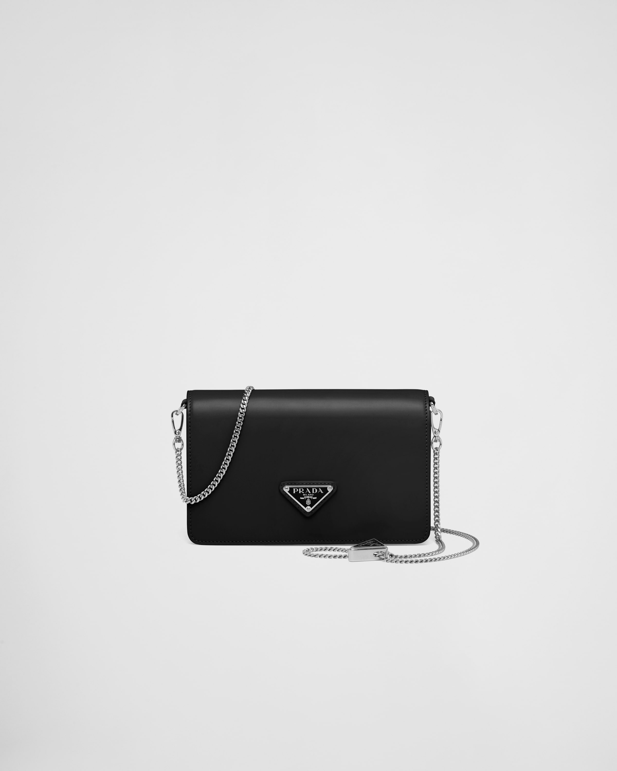 【PRADA】BRUSHED SHOULDER BAG Prada Brushed Leather Shoulder Bag | White | FARFETCH