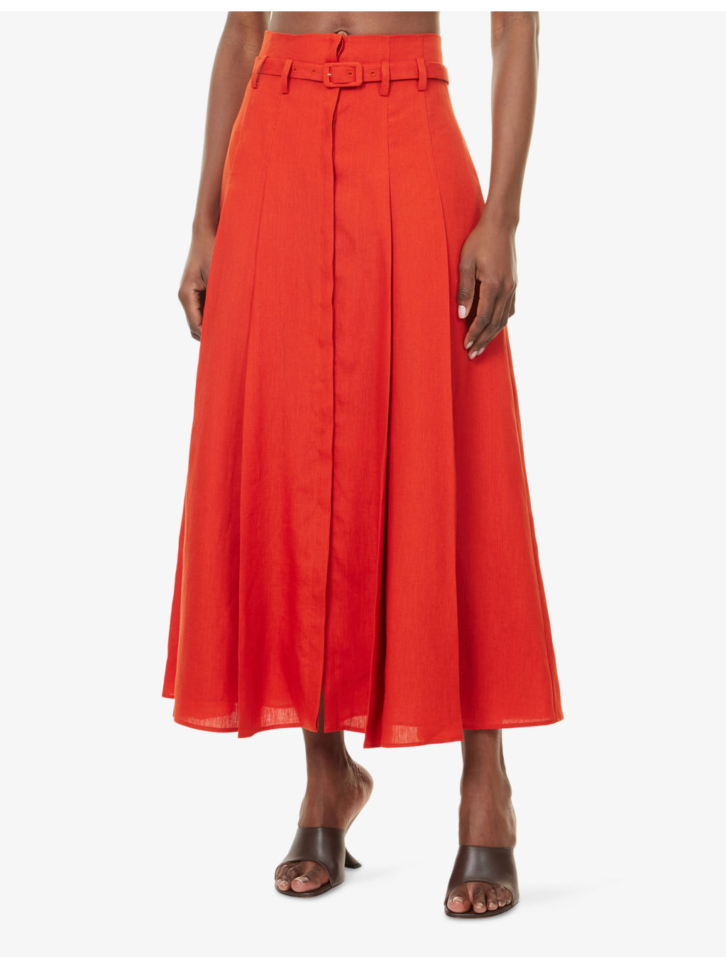 Dugald Pleat Button-Down Linen Midi Skirt - 3