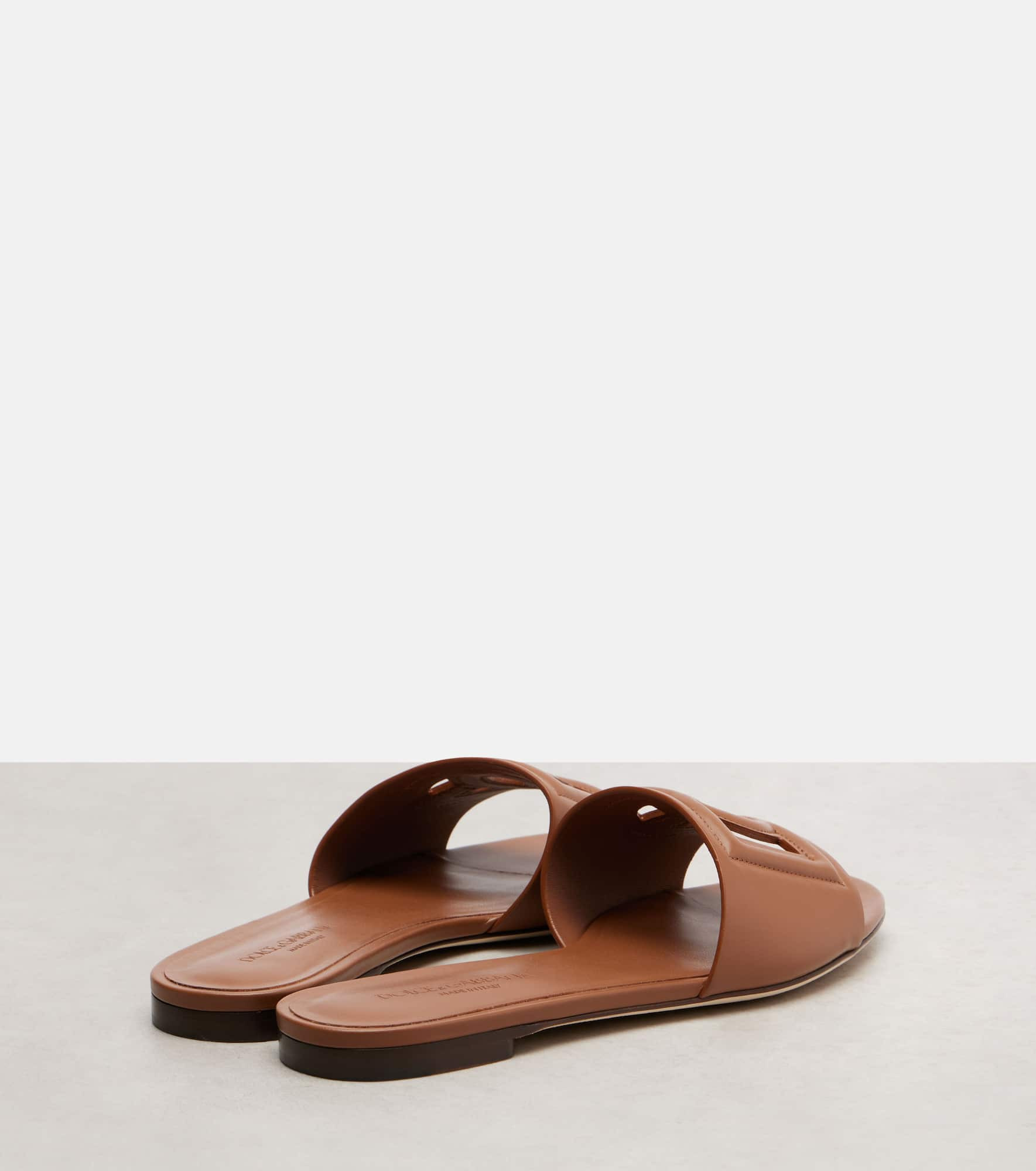 Logo cutout leather slides - 3