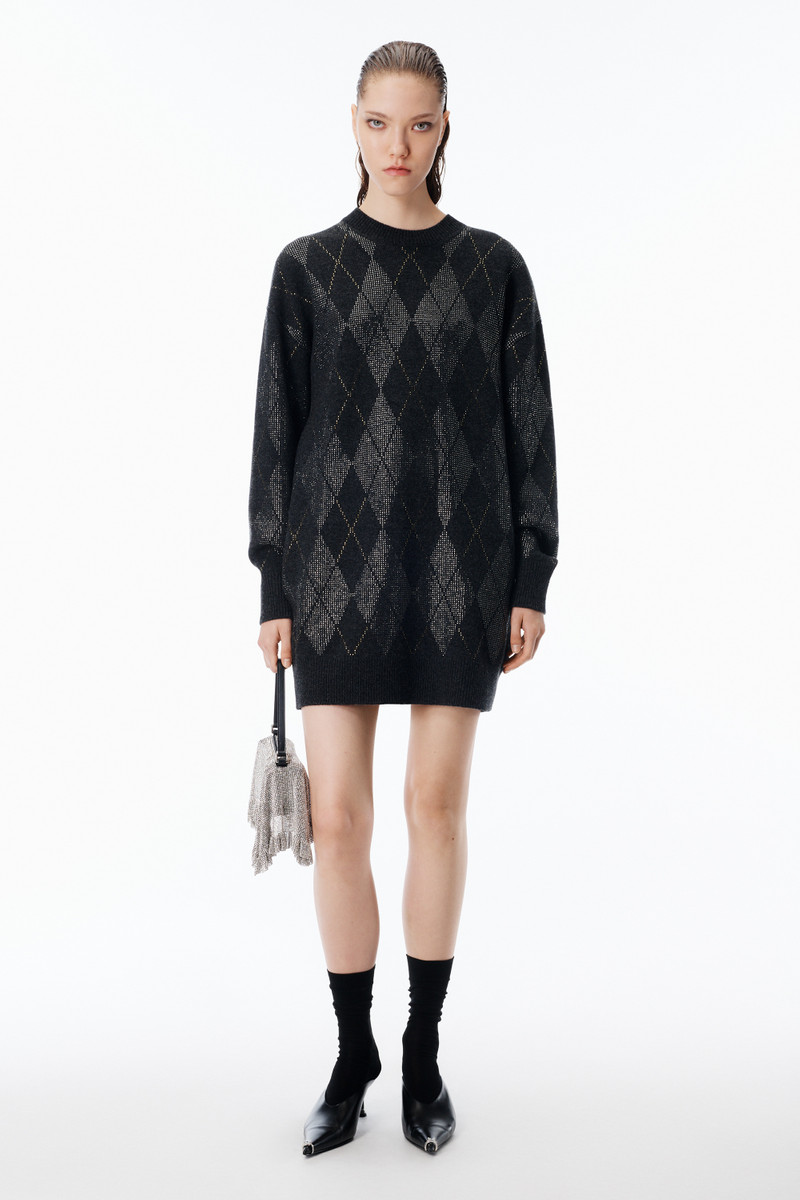 Alexander Wang Crystal Hotfix Argyle Wool-Blend Dress outlook