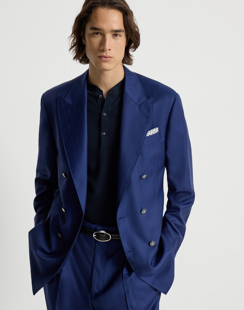 Virgin wool chalk stripe batavia one-and-a-half breasted Tailor blazer with metal buttons 5