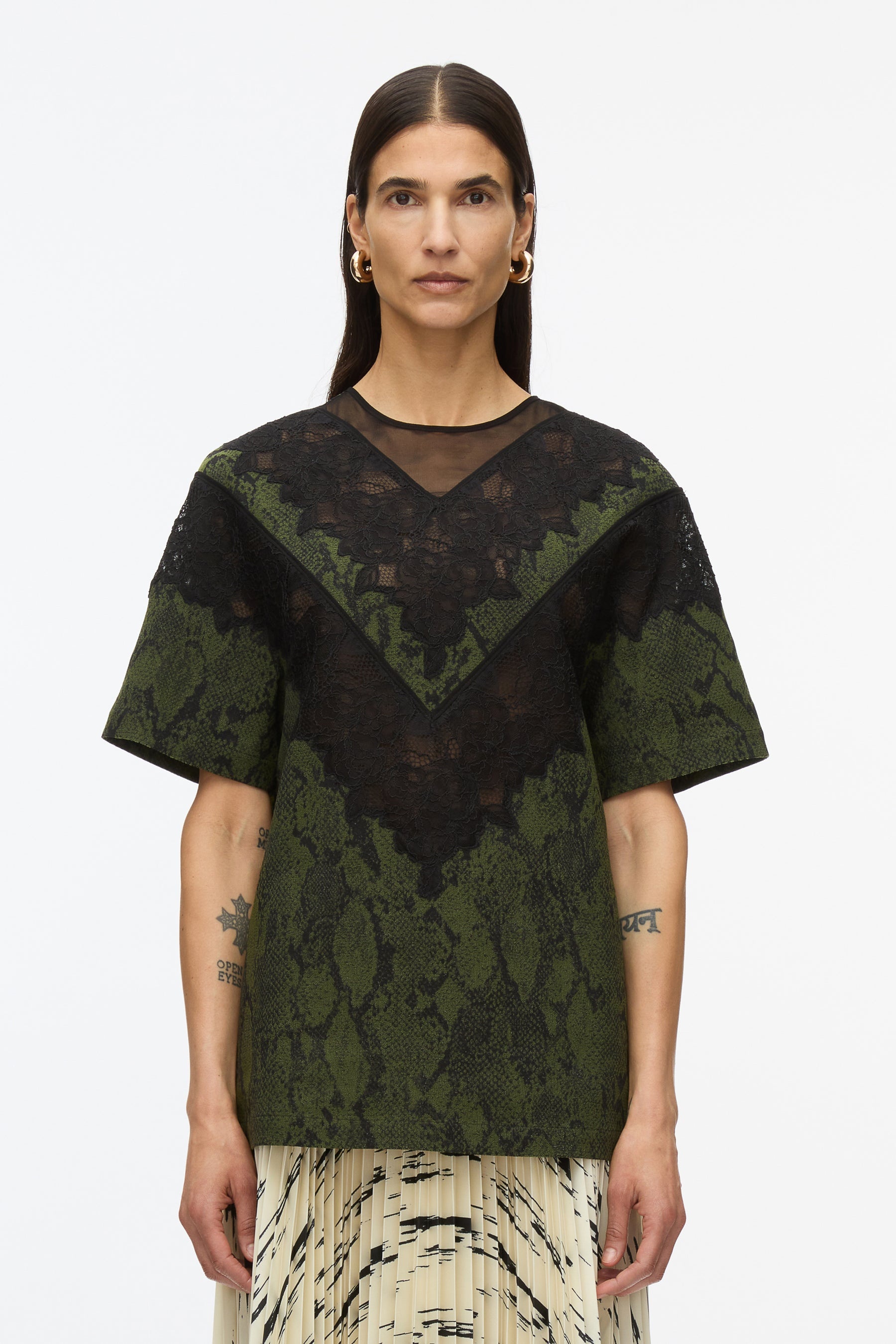 Snake Tee With Lace Inlay - 2
