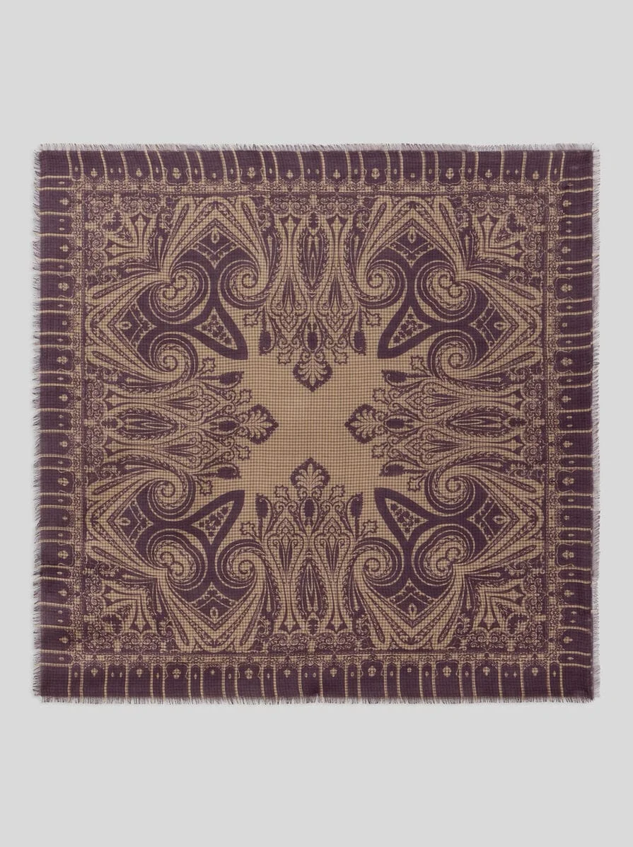 WOOL AND SILK JACQUARD SCARF WITH HOUNDSTOOTH MOTIF AND PRINT - 1