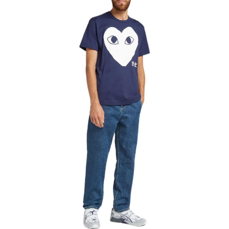 COMME des GARCONS PLAY White Heart Shape Logo Short Sleeve Tee 'Navy Blue' AZ-T180-051-1 - 4