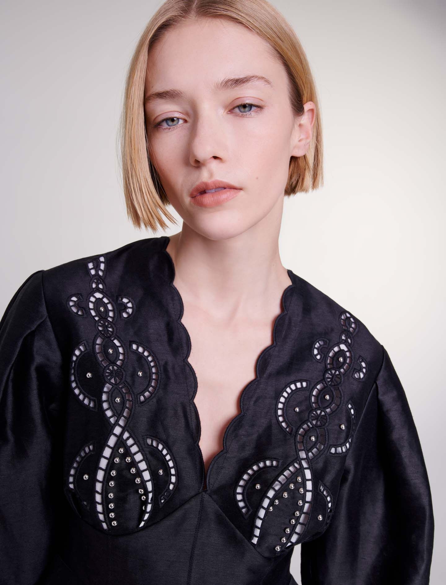 Short embroidered linen dress - 6