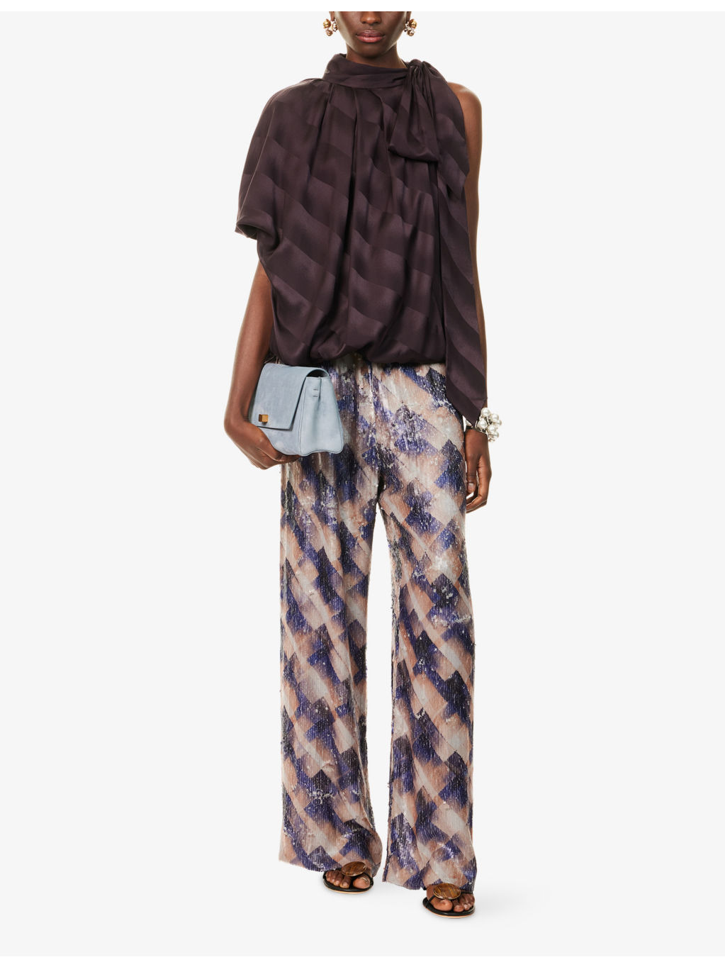 One-Sleeve Puffball Silk Top - 2