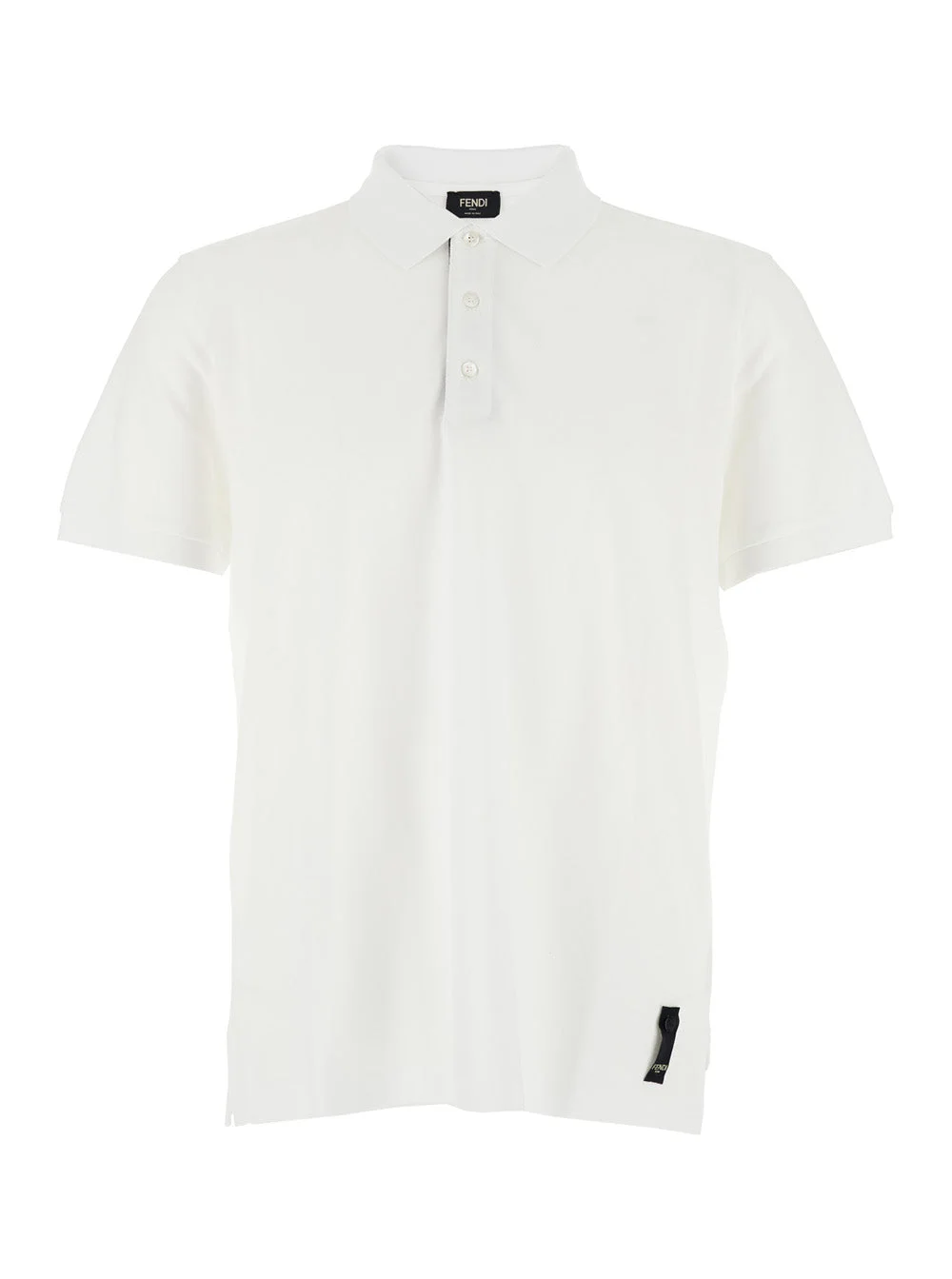 Fendi Men White Polo Shirt With Logo Patch On The Front In Cotton Pique Man - 1