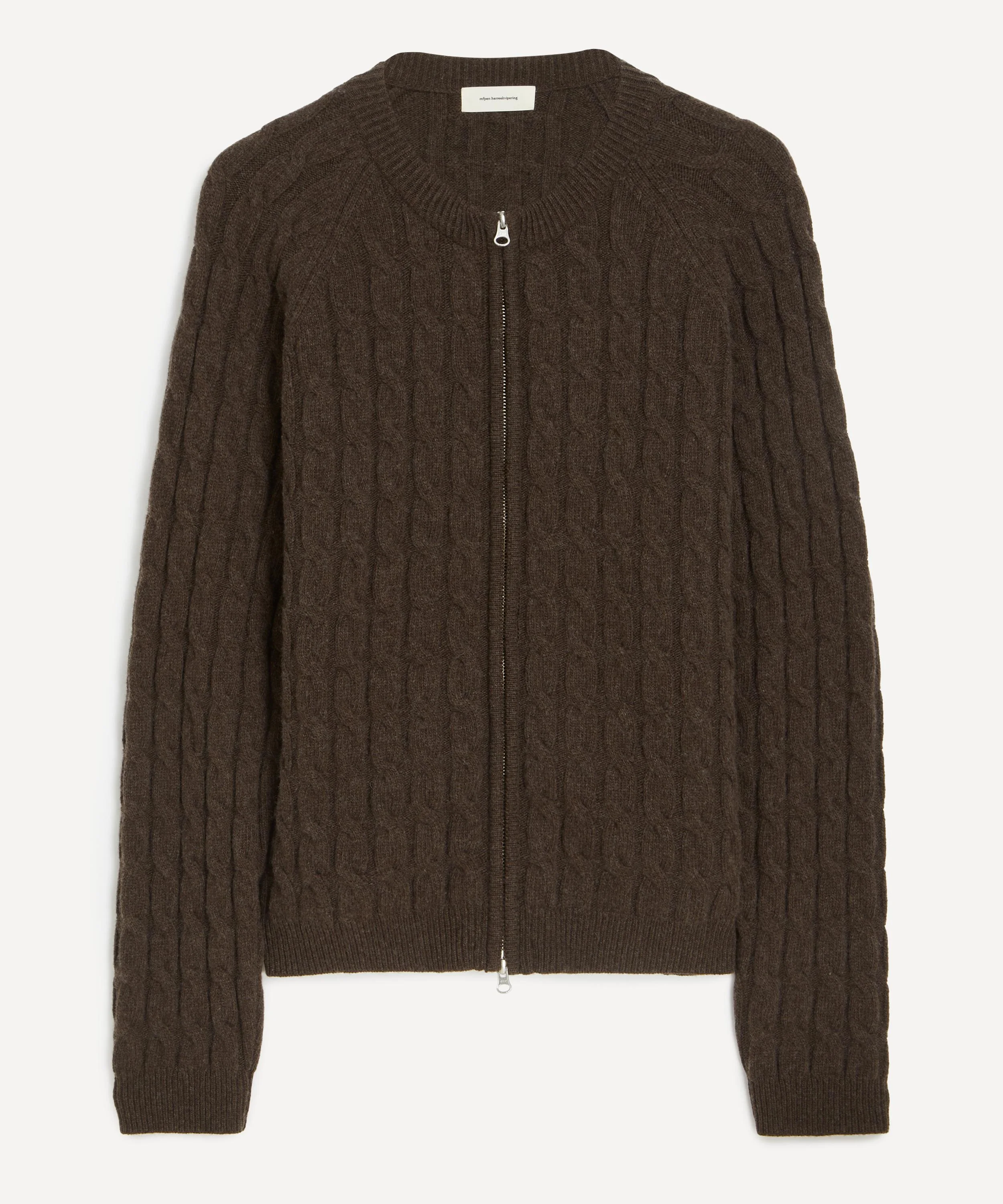 Brown Cable-Knit Editor Zip Jumper - 1
