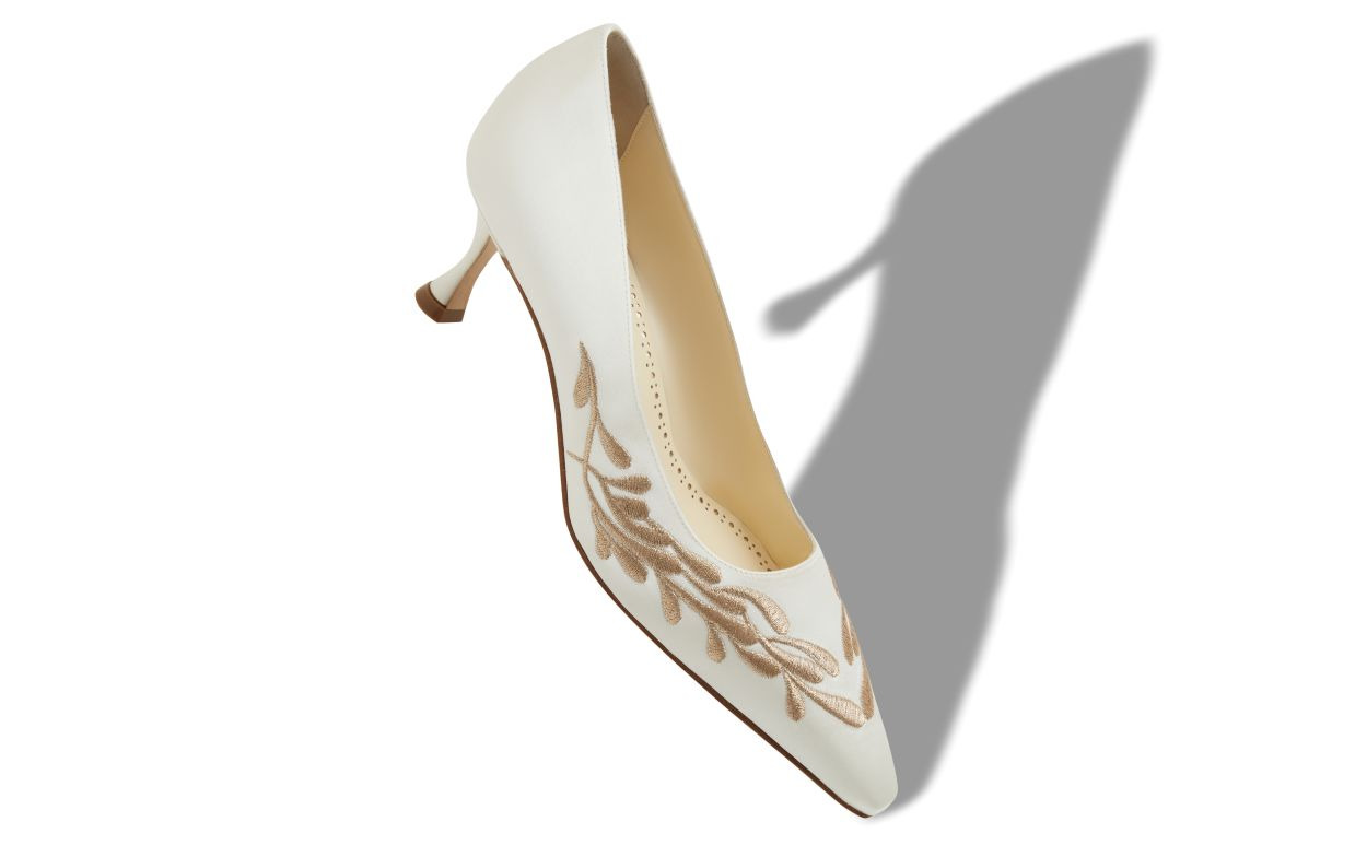 White and Gold Satin Pumps - 2