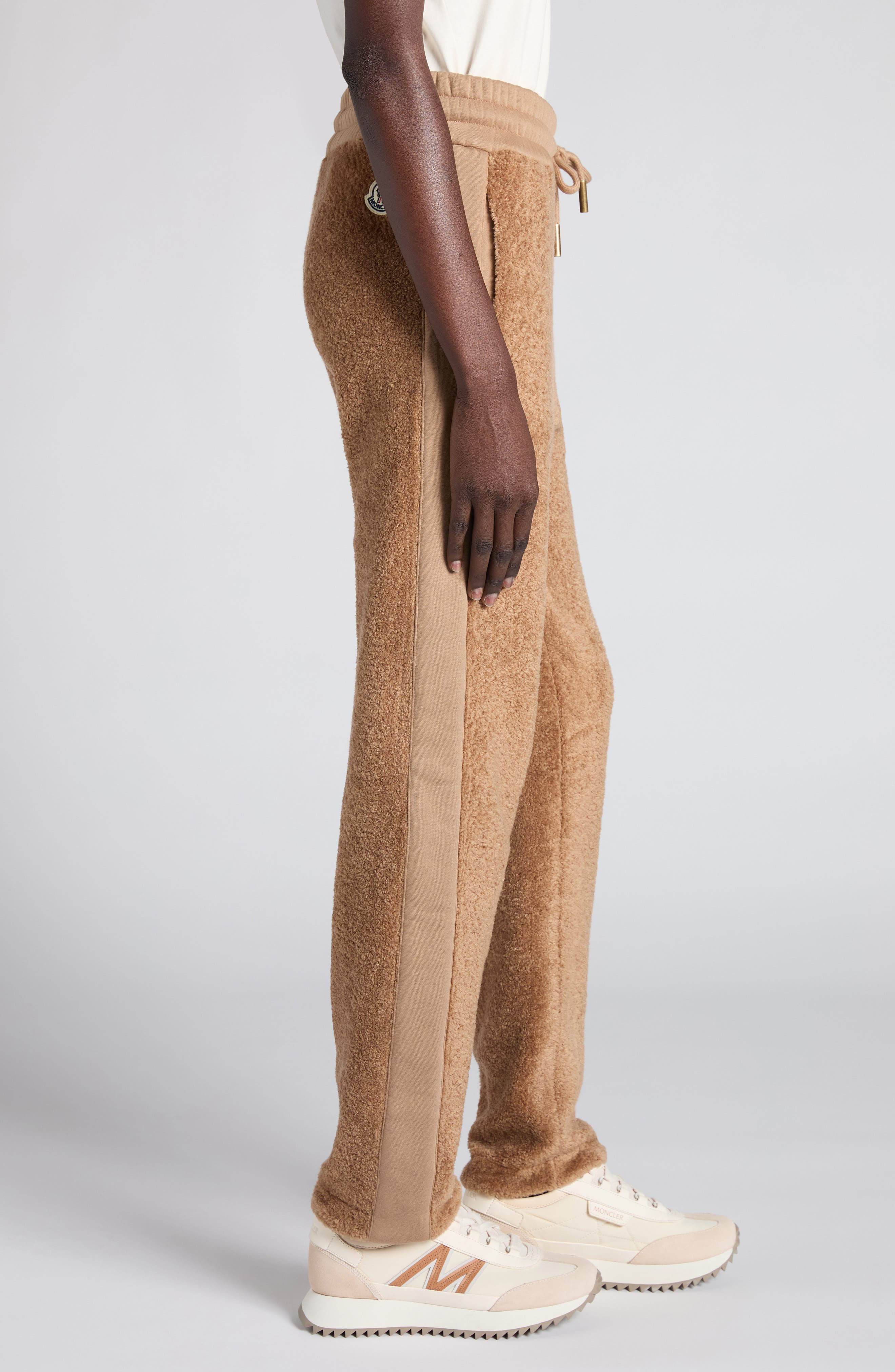 Moncler Mixed Media Fleece Sweatpants in Warm Taupe at Nordstrom - 4