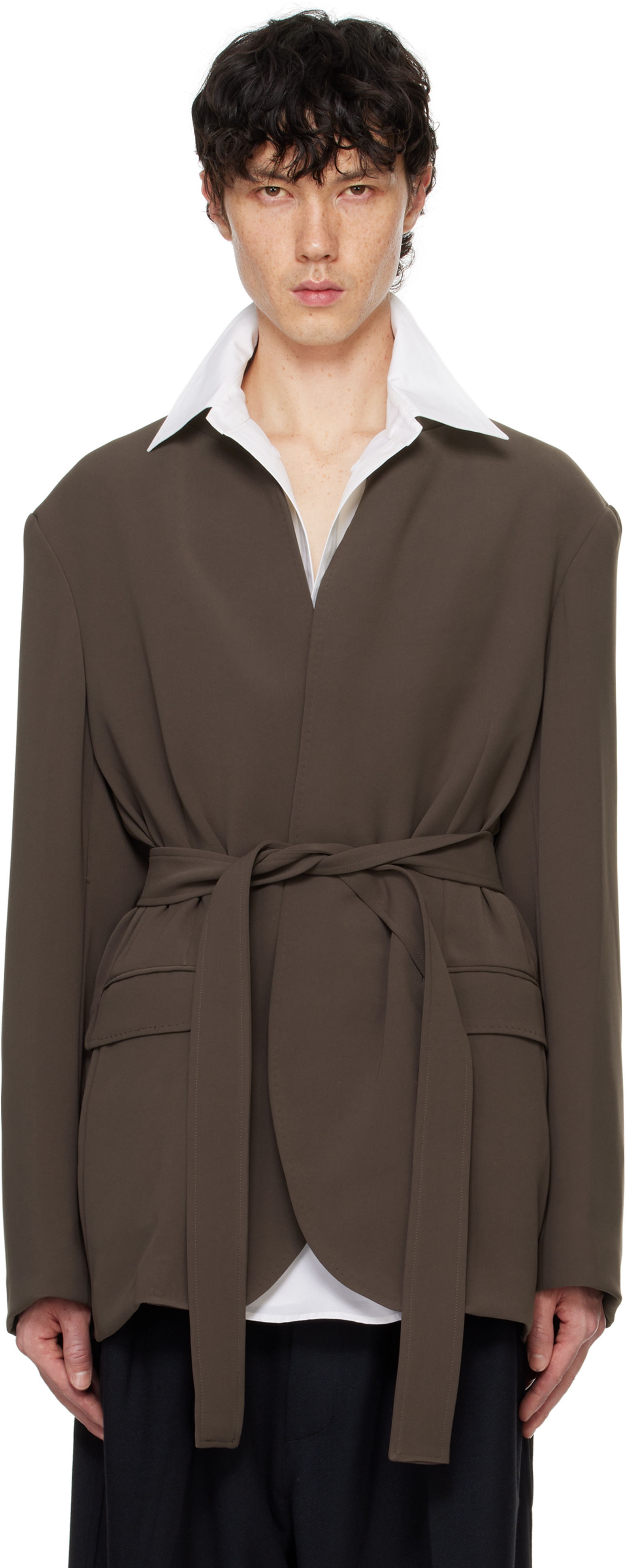 RAINMAKER KYOTO Taupe Stand Up Shawl Collar Blazer | REVERSIBLE