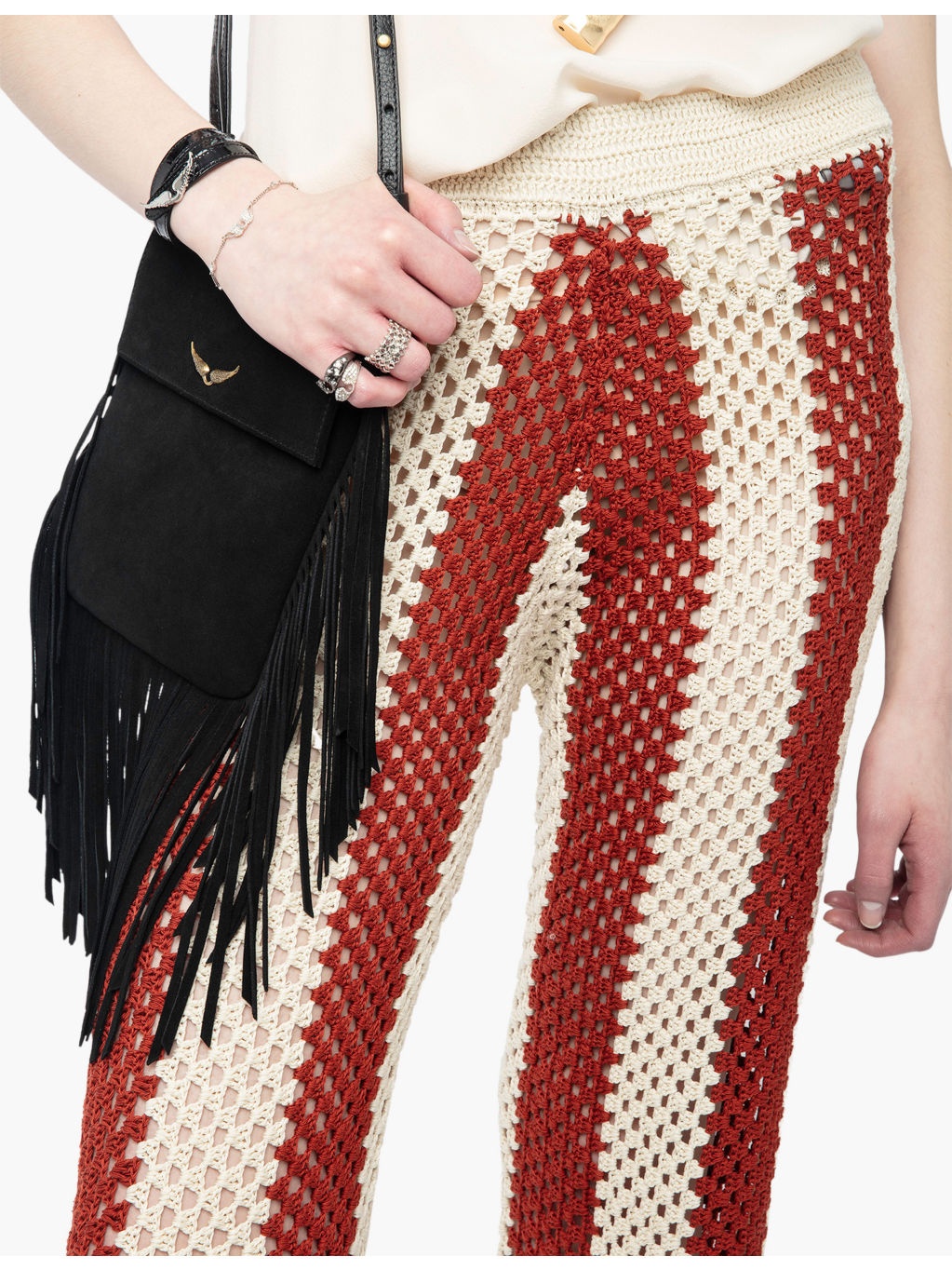 Pia Regular-Fit Striped Crochet Cotton Trousers - 4
