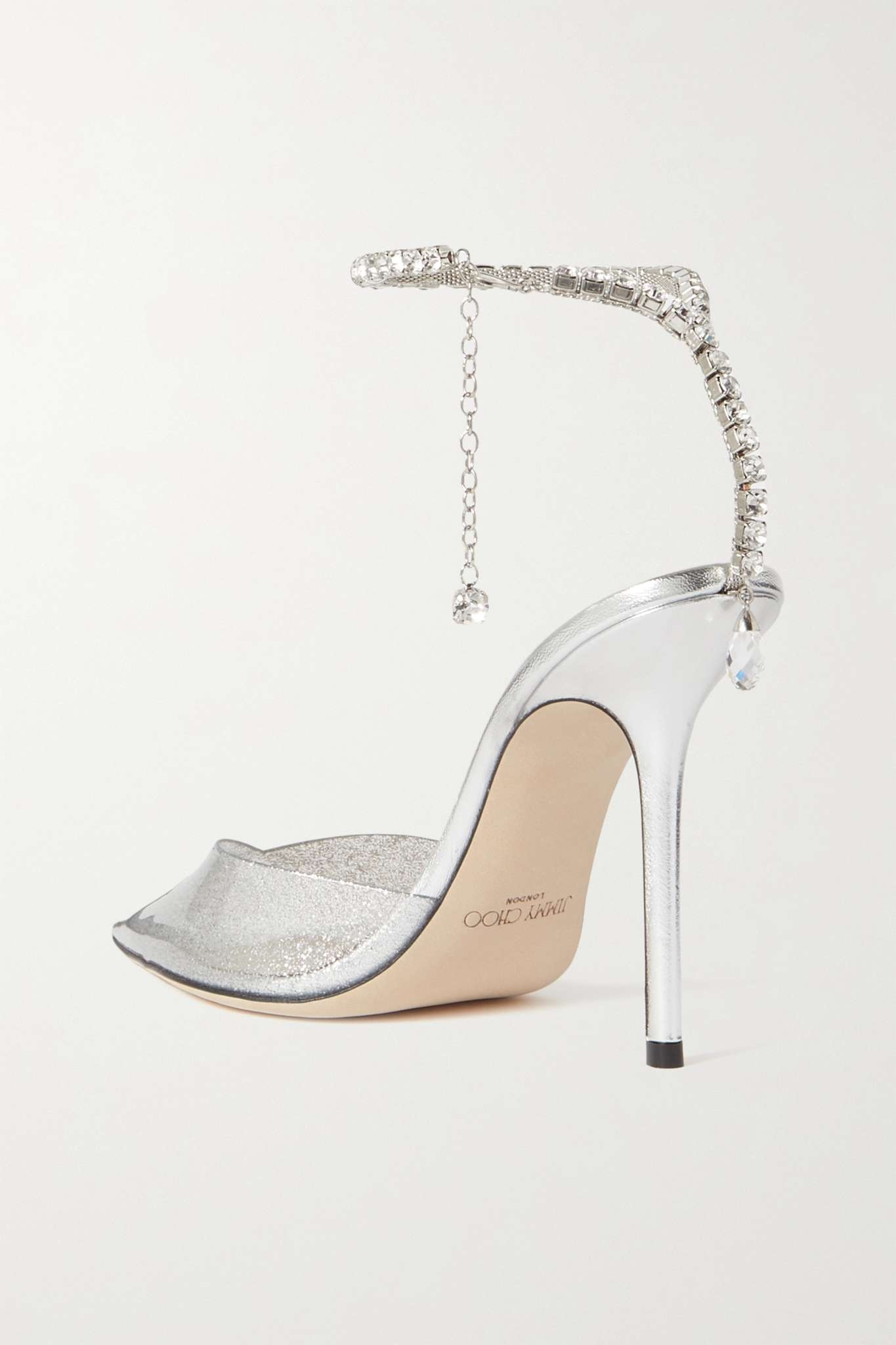 Saeda 100 crystal-embellished glittered PVC and metallic leather pumps - 3