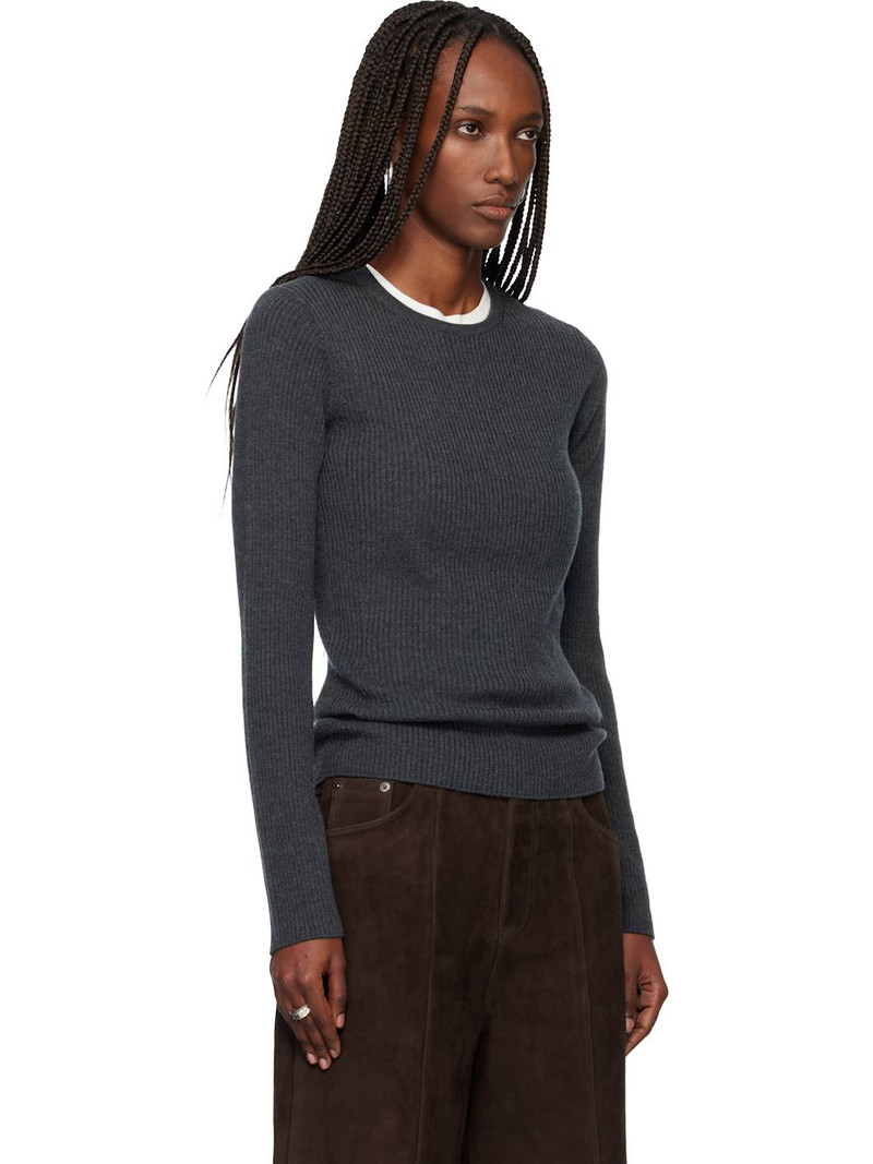 Gray Super Fine Wool Ribbed Sweater 2