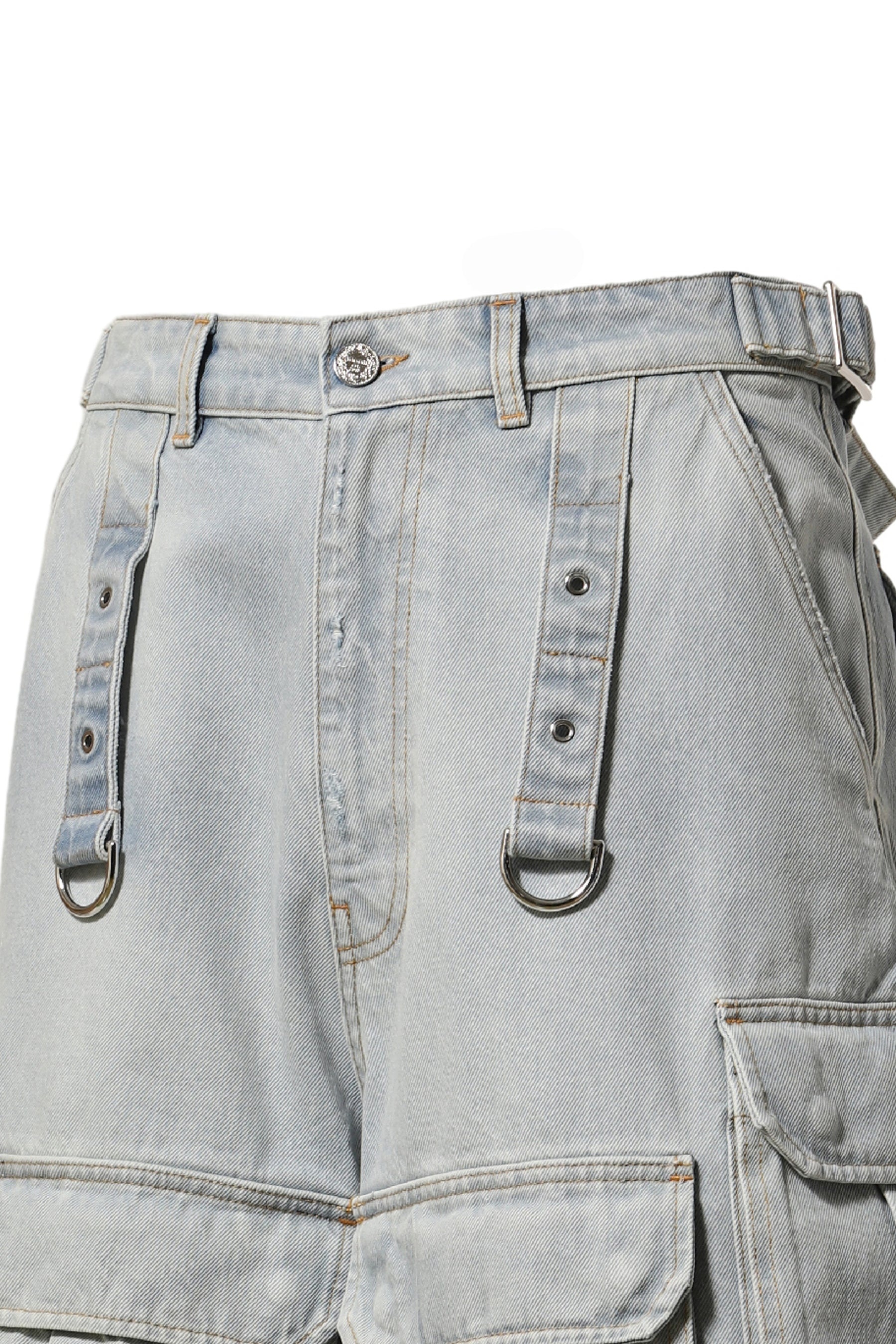 MULTIPOCKET CARGO DENIM SHORTS / BLU - 4