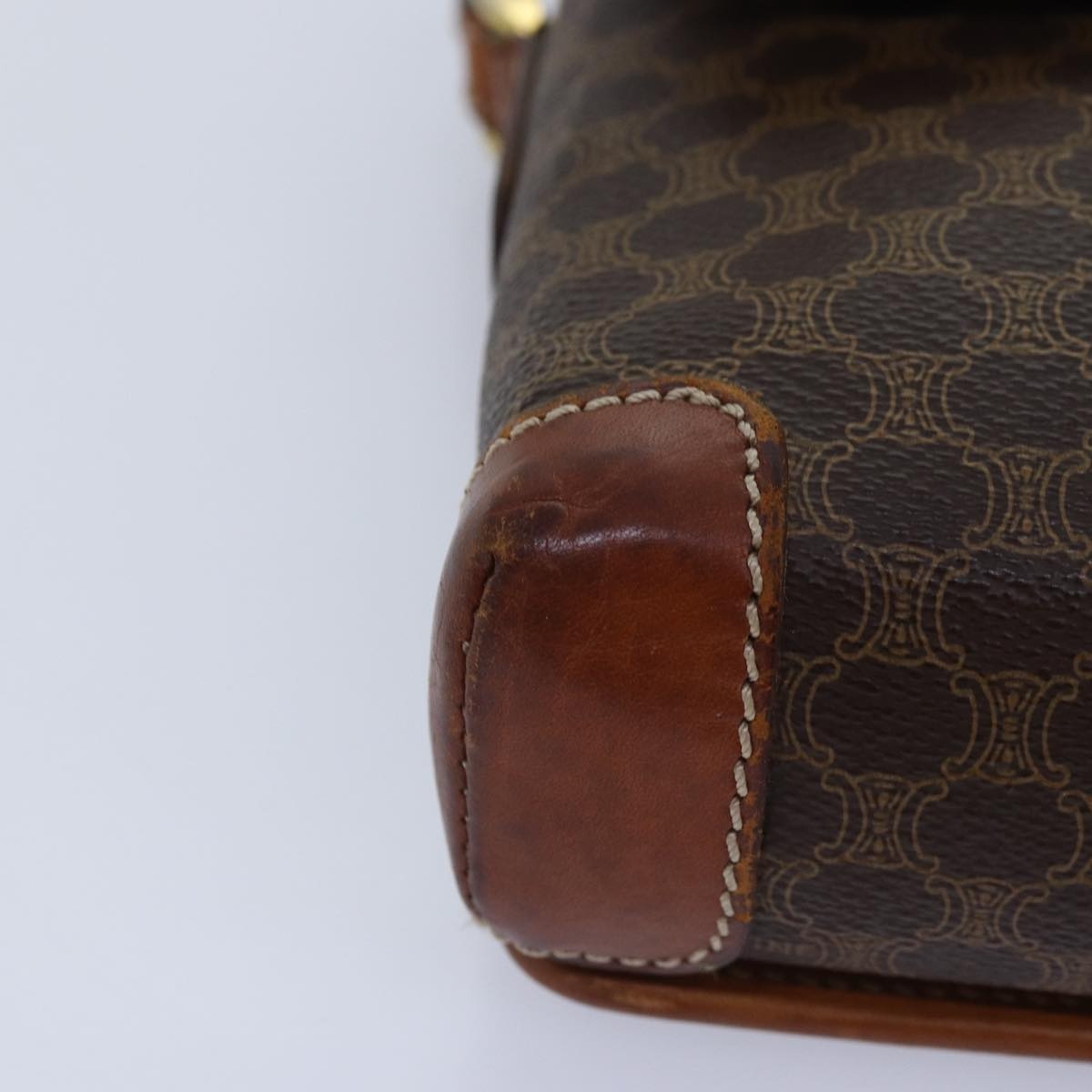 CELINE Macadam Canvas Shoulder Bag Pvc Leather Brown Gold - 14