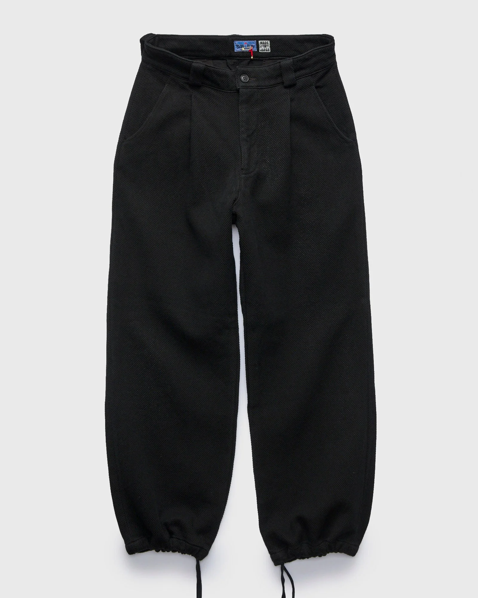Double Cloth Sashiko Wide Tuck Trousers in Black - 1