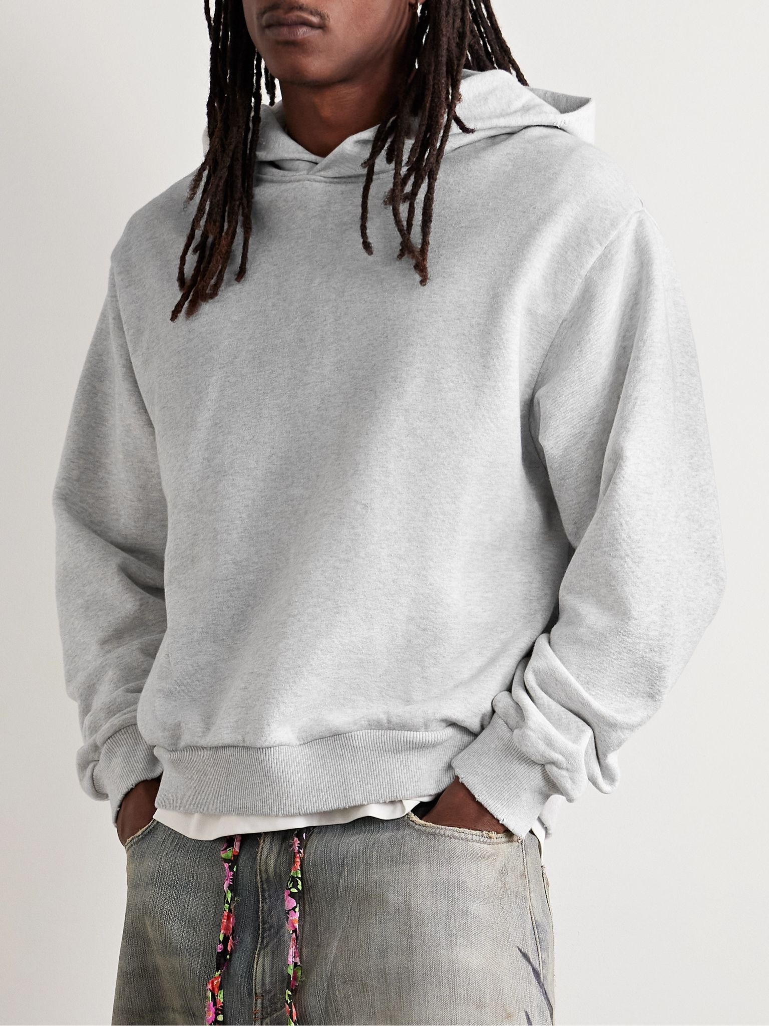 Franziska Garment-Dyed Distressed Logo-Print Cotton-Blend Jersey Hoodie Gray - 3