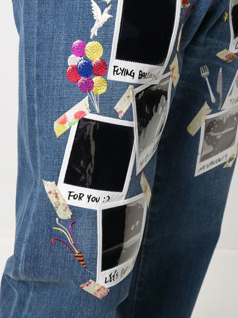 polaroid print straight leg jeans - 5