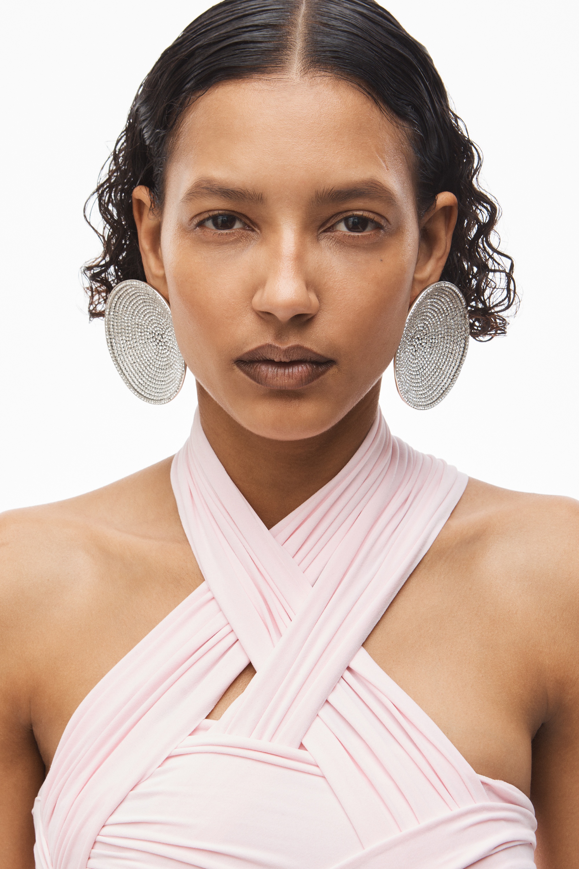 PAVE DISK EARRING IN METAL - 3