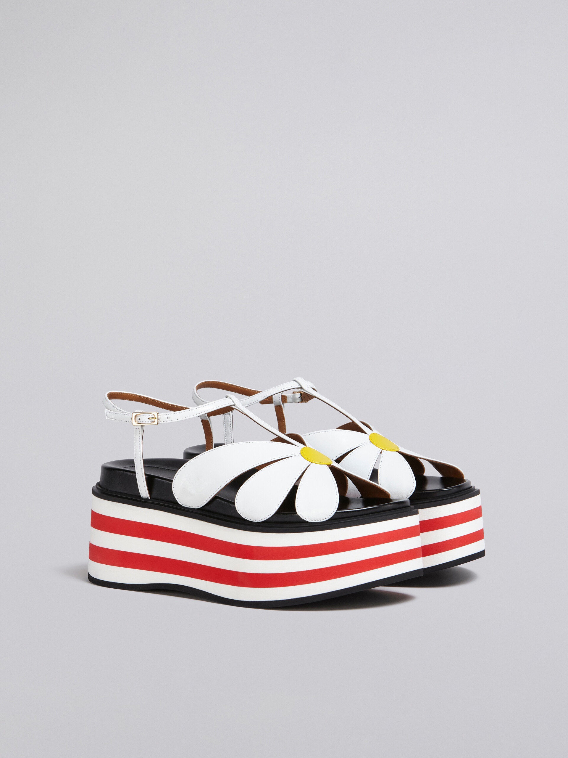 WHITE LEATHER FLOWER WEDGE SANDAL - 2