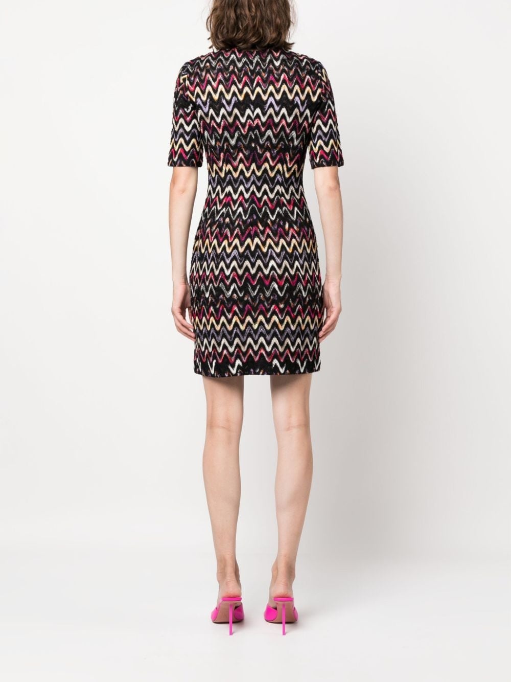 zigzag-embroidered wool-blend dress - 4