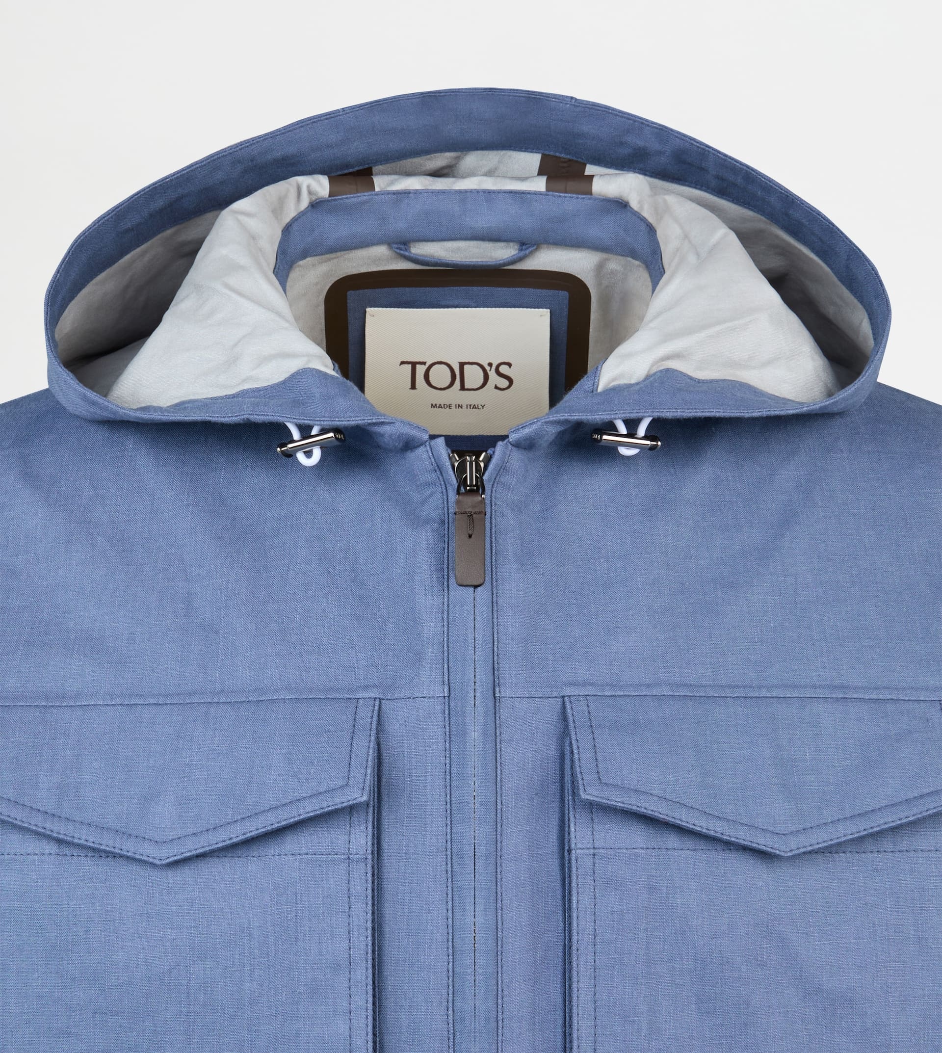 JACKET IN LINEN WITH HOOD - BLUE - 7