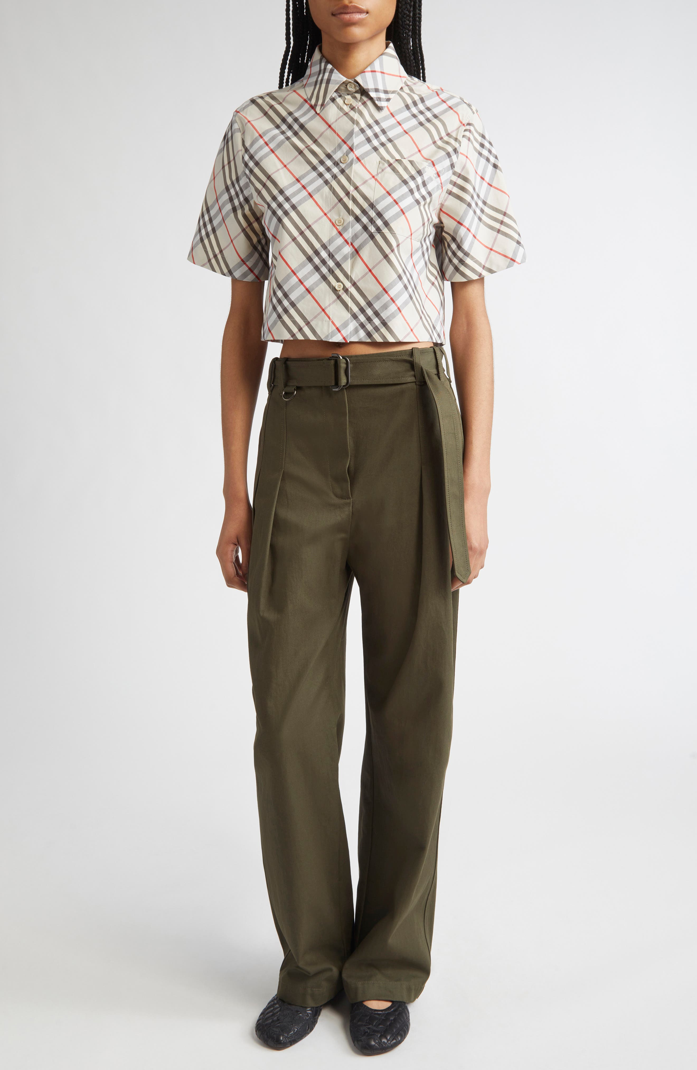 burberry Cotton Gabardine Belted Pants in Shale at Nordstrom - 2