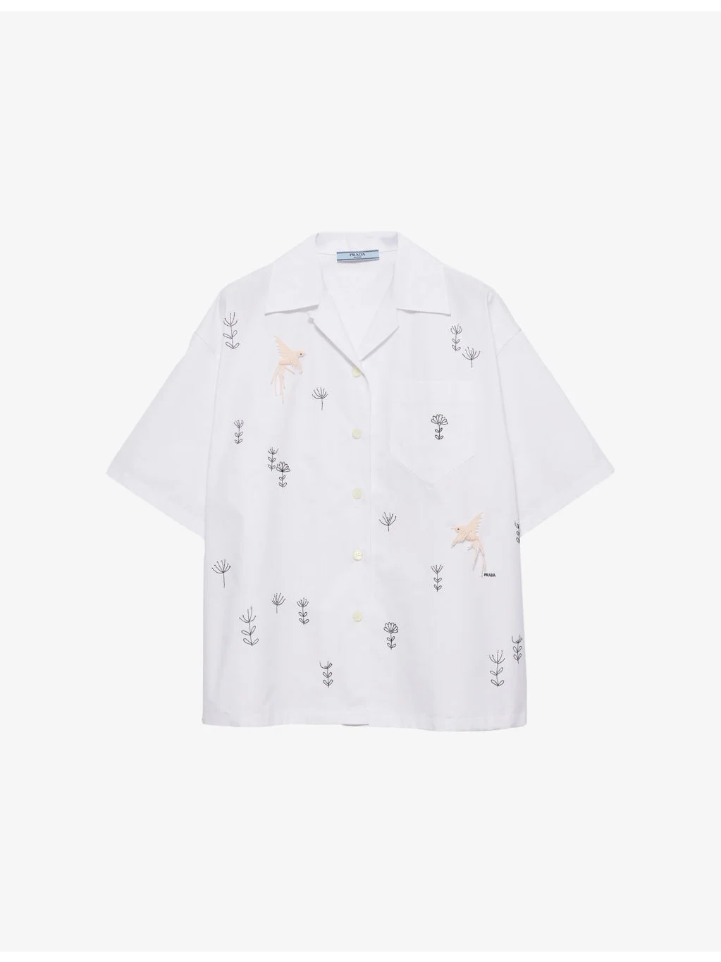 Embroidered Short-Sleeve Cotton Poplin Shirt - 1
