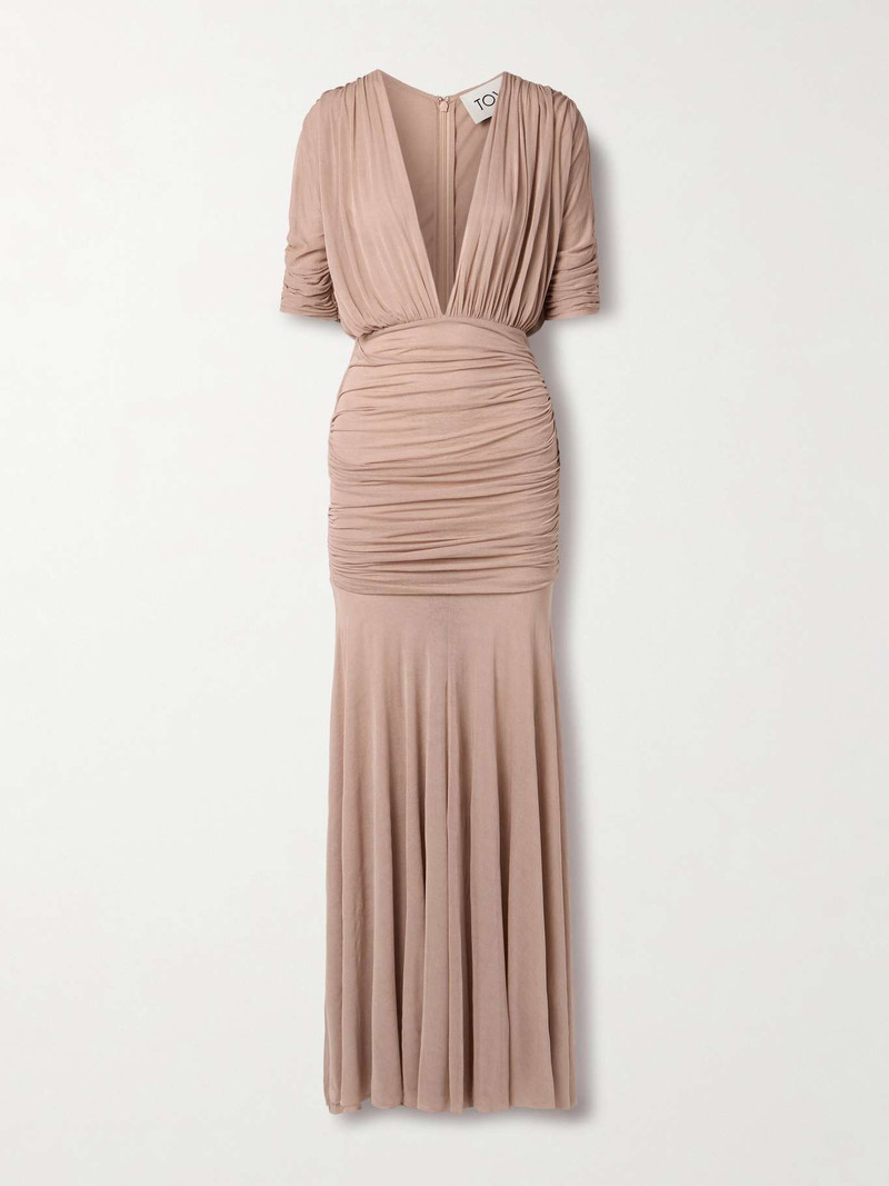 Devi ruched jersey maxi dress Pink 1