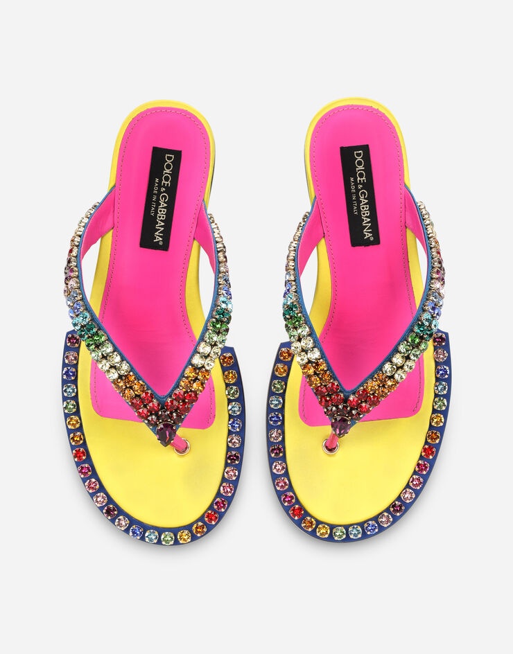 Leather thong sandals with multi-colored crystals - 4