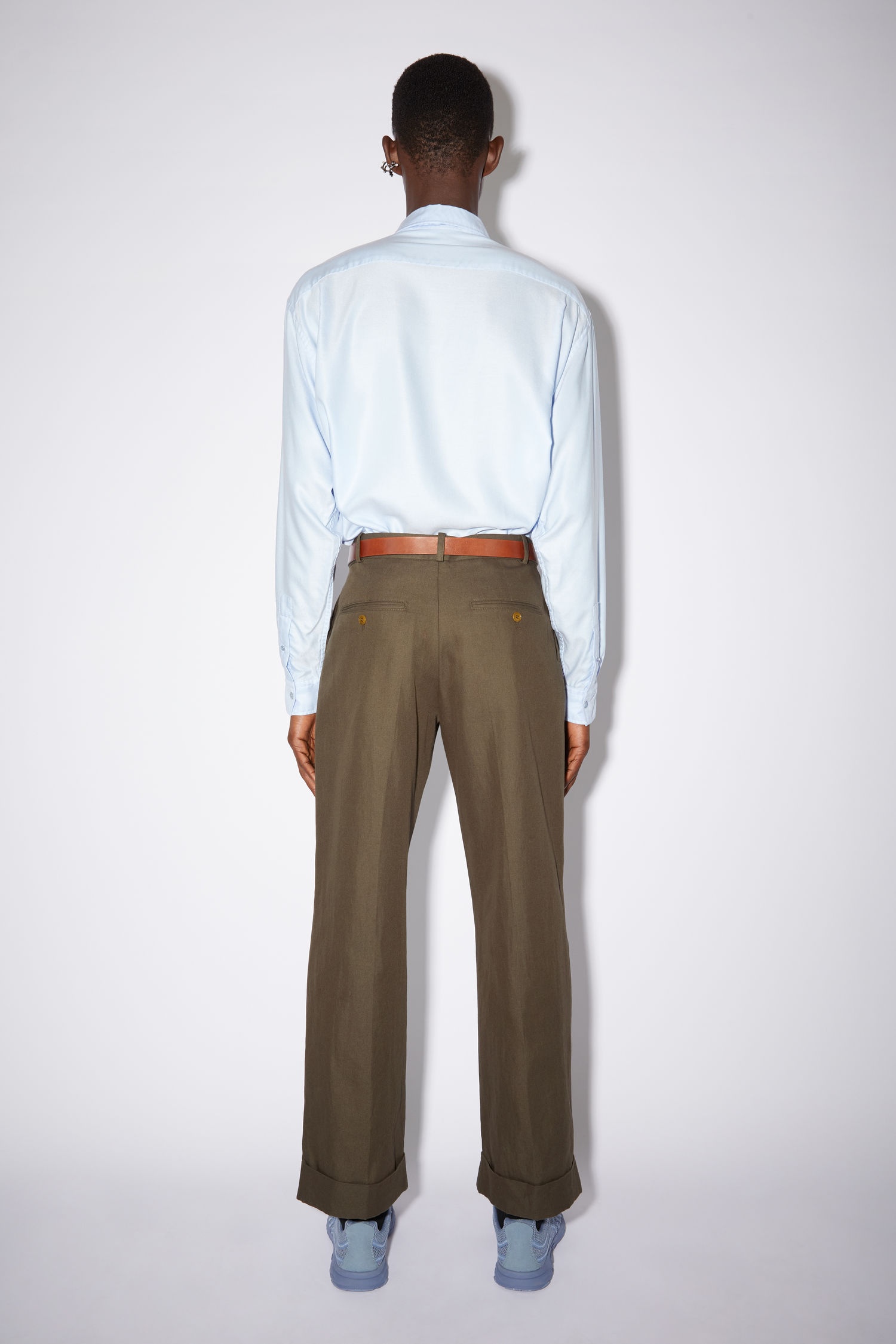 Linen blend trousers - Dark Olive - 3